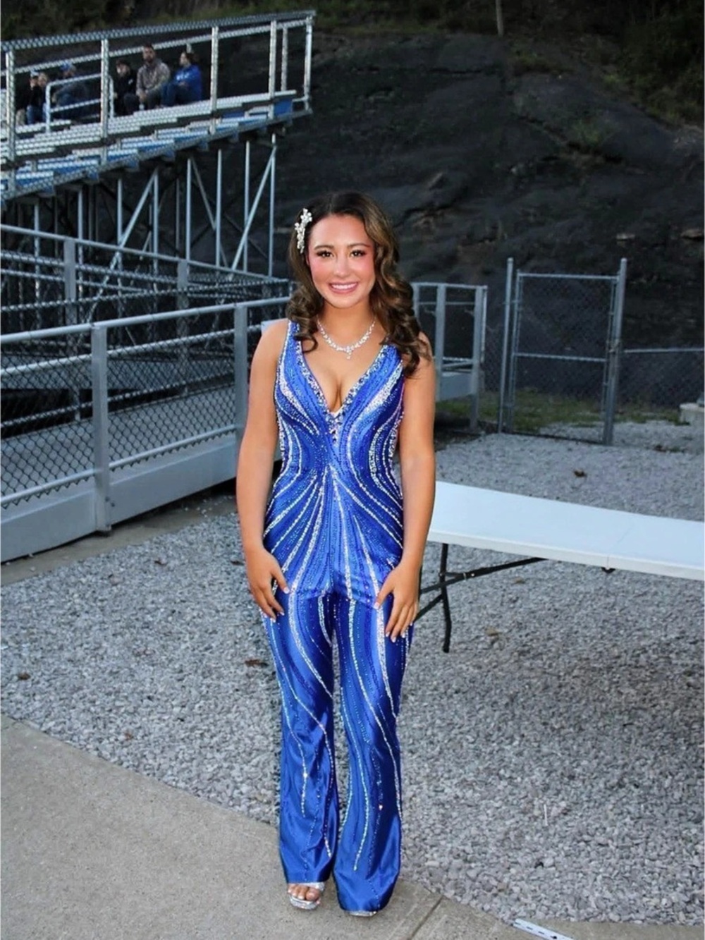 Blue Sequin Wide Leg Jumpsuit